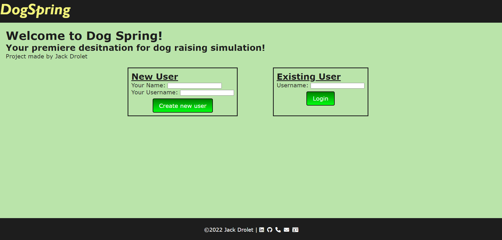 Image of the DogSpring main screen